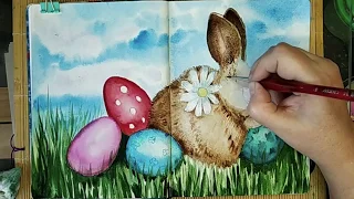 How to draw an Easter rabbit in watercolor/ Как нарисовать акварелью пасхального кролика