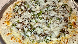 Philly cheesesteak pizza!! With homemade dough