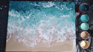 #12 DIY Beach acrylic pour painting |fluid art easy for beginners|