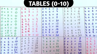 TABLES 0-10 //Maths Tables|| Mathematical Tables Zero To Ten || GARJAN Knowledge #tables