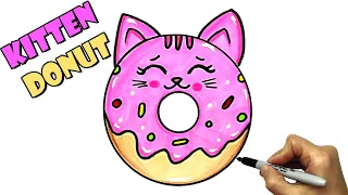 How to draw a Cute Kitten Donut very easyly | Kitty donut Squishy drawings |  Draw so cute easy