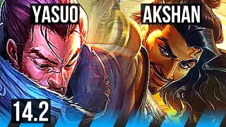 YASUO vs AKSHAN (MID) | 500+ games | KR Grandmaster | 14.2