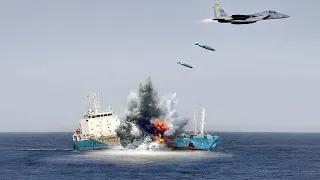 Skilled US Fighter Jet Pilot Drops Scary Bombs & Sinks Massive Ship at Sea During Training