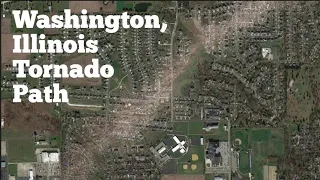 Washington, Illinois Tornado Path and Destruction as seen on Google Earth.