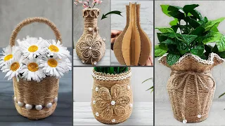 four ideas of how to make beautiful jute rope flower vases at home step by step