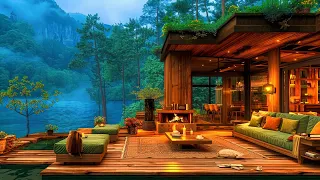 Soothing Jazz Piano Music for Study, Work 🌺 Gentle Spring Atmosphere with Cozy Lake Porch Ambience