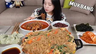 Cooking Mukbang :) Japchae made with very tasty glass noodles | hot spicy meat stew.