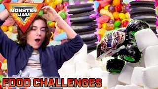 Monster Jam Trucks VS Jello, Eggs, Candy & MORE 🍳🍪 Revved Up Recaps FOOD VS Monster Truck Challenges