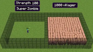 1000 villagers vs 1 super zombie (but super zombie has strength 100) #minecraft #noobvspro