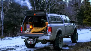 Truck Camping With Wood Stove In Winter