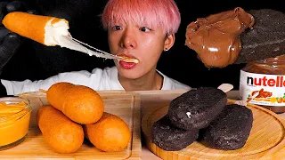 ASMR MOZZARELLA CORN DOG + OREO ICE CREAM, NUTELLA, CHEESE SAUCE (Eating Sound) | MAR ASMR