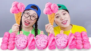 Helado de Postre Rosa Mukbang DONA