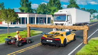 Car vs Log Trap X Impossible Log Bridge X Train Tracks|👑BeamNG Drive