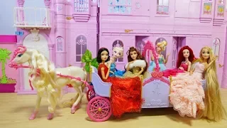 Princess Barbie Expandable Carriage doll Dresses Rapunzel Ariel Snow White Cinderella Elsa