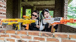 LTT Game Nerf War : Woman SEAL X Warrior Nerf Guns Fight Crime Group Mr Close Crazy Dark