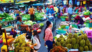 Delicious Durian, Fruit, Dry Fish, Vegetable, Fish, Meat - Cambodian Street Food Market