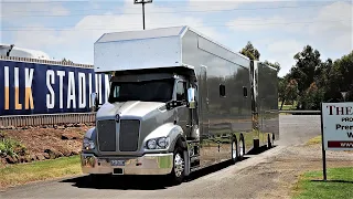 Australian sprint car transporters arrive at Premier Speedway