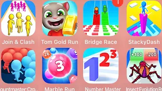 Marble Run,Bridge Race,Number Master,Tom Gold Run,Stacky Dash,Count Master,Insect Evolution Run