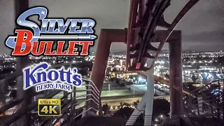 2022 Silver Bullet Roller Coaster at Night Front Row On Ride 4K POV Knott's Berry Farm