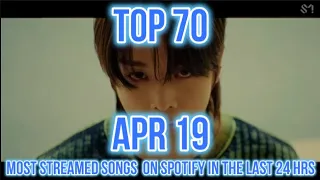 TOP 70 MOST STREAMED SONGS ON SPOTIFY IN THE LAST 24 HRS APR 19