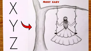 How to draw a Girl Swinging in a tree| Easy Drawing From Letters | Pencil Sketch step by step