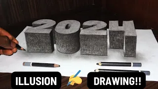 3D Drawing "2024" on Paper - Trick Art - Easy 3D Illusion!!