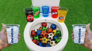 Football VS Popular Sodas !! Fanta, Coca Cola, Monster, Mtn Dew, Sprite and Mentos in the toilet