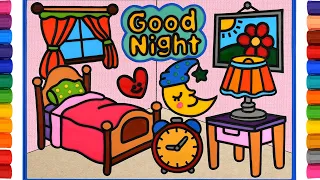 Bedroom Jelly Painting and Coloring for Children & Learn Furnitures | Good night, table clock