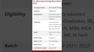 EY off campus drive for 2022 & 2023 batch | EY recruitment #jobrefer4u #eyjob