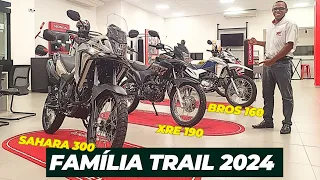 SAHARA 300, XRE 190 e BROS 160 PREÇO, FICHA TÉCNICA e CORES, LINHA TRAIL 2024