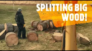 The BEST Way to Split Big Firewood Pieces - Backhoe Digger Mounted Wood Splitter