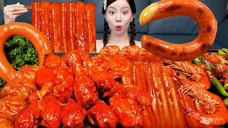 [Mukbang ASMR] Spicy Brasied Chicken 🍗 Kielbasa Sausage with Shrimp dumpling Recipe Seafood Ssoyoung