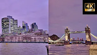 [4K] London Bridge BREATHTAKING Pink Sunset and Christmas Market Walking Tour🌲 | Central London 2023