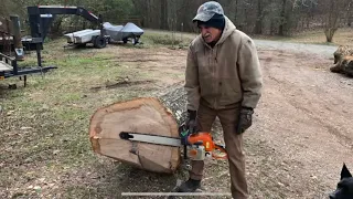 Log Cabin Build-part 8. Fixing sawmill trailer, getting a massive oak log ready to quarter saw