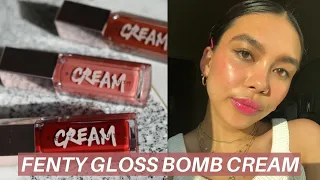 FENTY BEAUTY GLOSS BOMB CREAM SWATCHES | All 7 shades on Olive Skin Tone