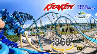 VR 360 5K Kraken Roller Coaster On Ride Back Seat POV with Queue SeaWorld Orlando 2021 06 11