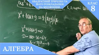 Курс 3(19).  Заняття №18.  Квадратний тричлен та його розкладання на множники. Алгебра 8.