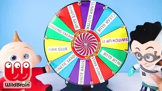 Incredibles 2 Jack Jack and PJ Masks Romeoplay SWITCH UP Wheel Challenge with 3 Colors of Glue Slime