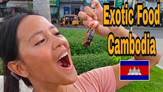🇰🇭 Eating EXOTIC FOOD Cambodia + CENTRAL MARKET  Phnom Penh | Cambodia Travel Vlogs