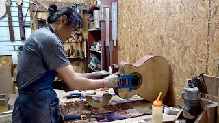 Process Of Making Acoustic Guitar. South Korean Instrument Master