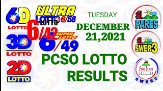 Lotto Result December 21 2021 (Tuesday), 6/58, 6/49, 6/42, 3D, 2D | PCSO Lottery draw