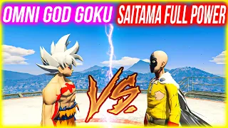 GTA 5 -Saitama Full Power vs Omni God Goku SUPERHERO BATTLE