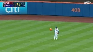 WSH@NYM: A balloon bounces across the Mets' outfield