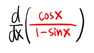 trigonometric derivative with quotient rule,  cos(x)/(1-sin(x)), calculus 1 tutorial