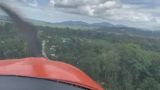 Cessna 182 landing at abandoned airstrip at Indian community (click CC for text).