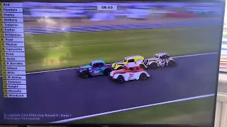 BTCC Donington park 2024 legends race crash rolled car ford sedan