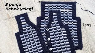 Üç Parça Kolay Örgü Bebek Yeleği ✔️ easy knitting baby sweater crochet design pattern patik stitch