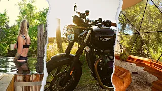 Solo Glamping in Texas Hill Country on Triumph Street Twin