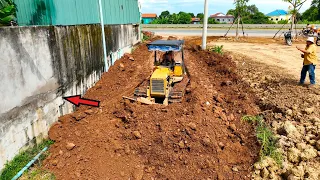 Incredible Construction Road by KOMATSU D20P Bulldozer Moving dirt to border house & unloading truck