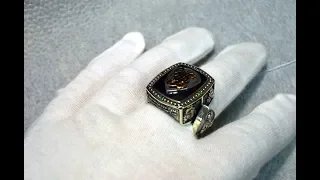 Large men's silver ring with initials